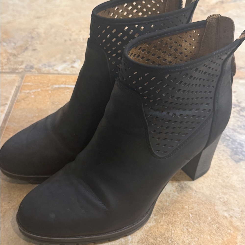 Natural Soul Black Perforated Leather Ankle Booties